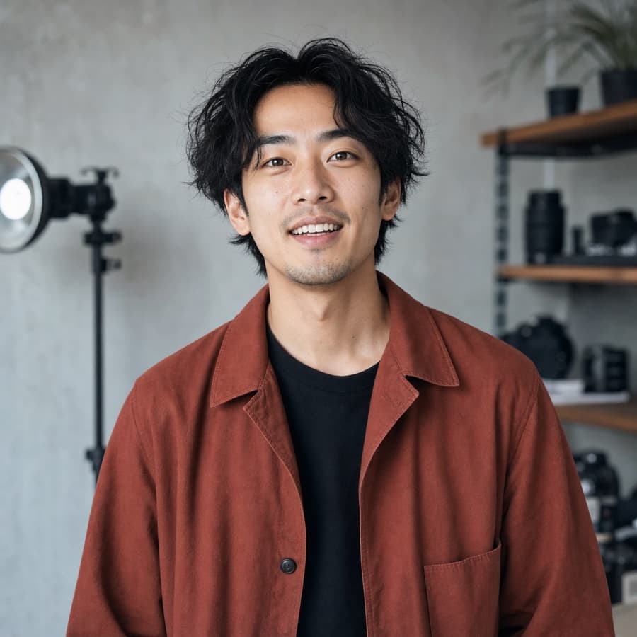 撮影スタジオにいる架空の写真講師、高橋蓮